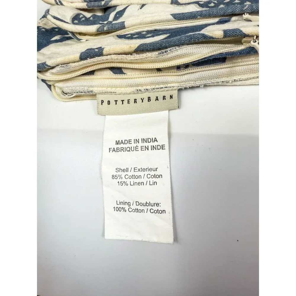 Pottery Barn Blue  White Geometric Bird Heron Stork Print Pillow Covers Set Of 6